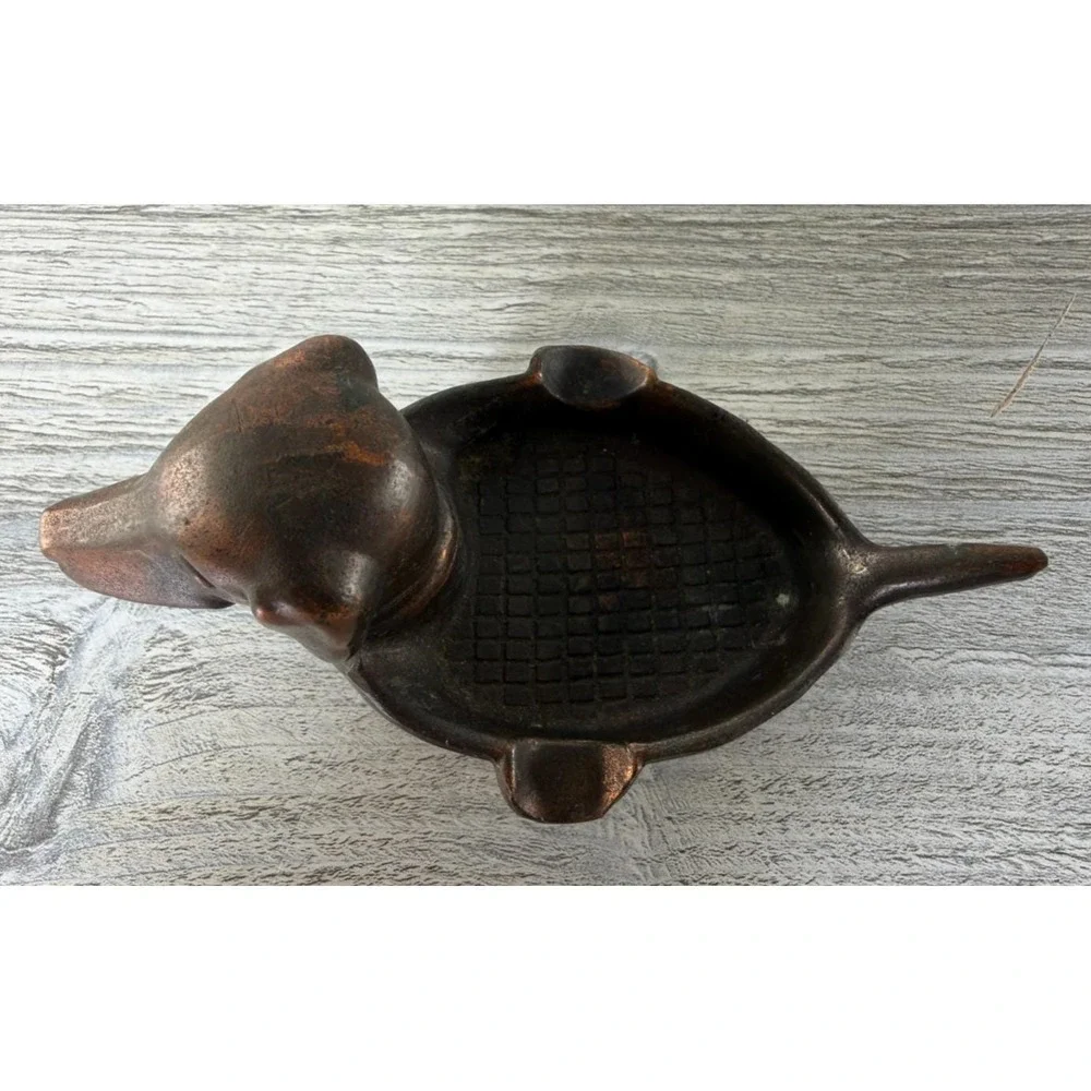 Vtg 1950's Cast Metal Dachshund Wiener Dog Ashtray Figurine Animal Japan 4.5